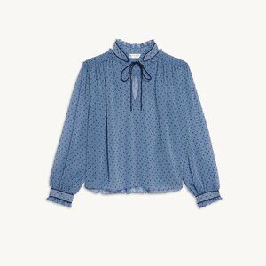 Sandro Blue Dotted Swiss high-neck top